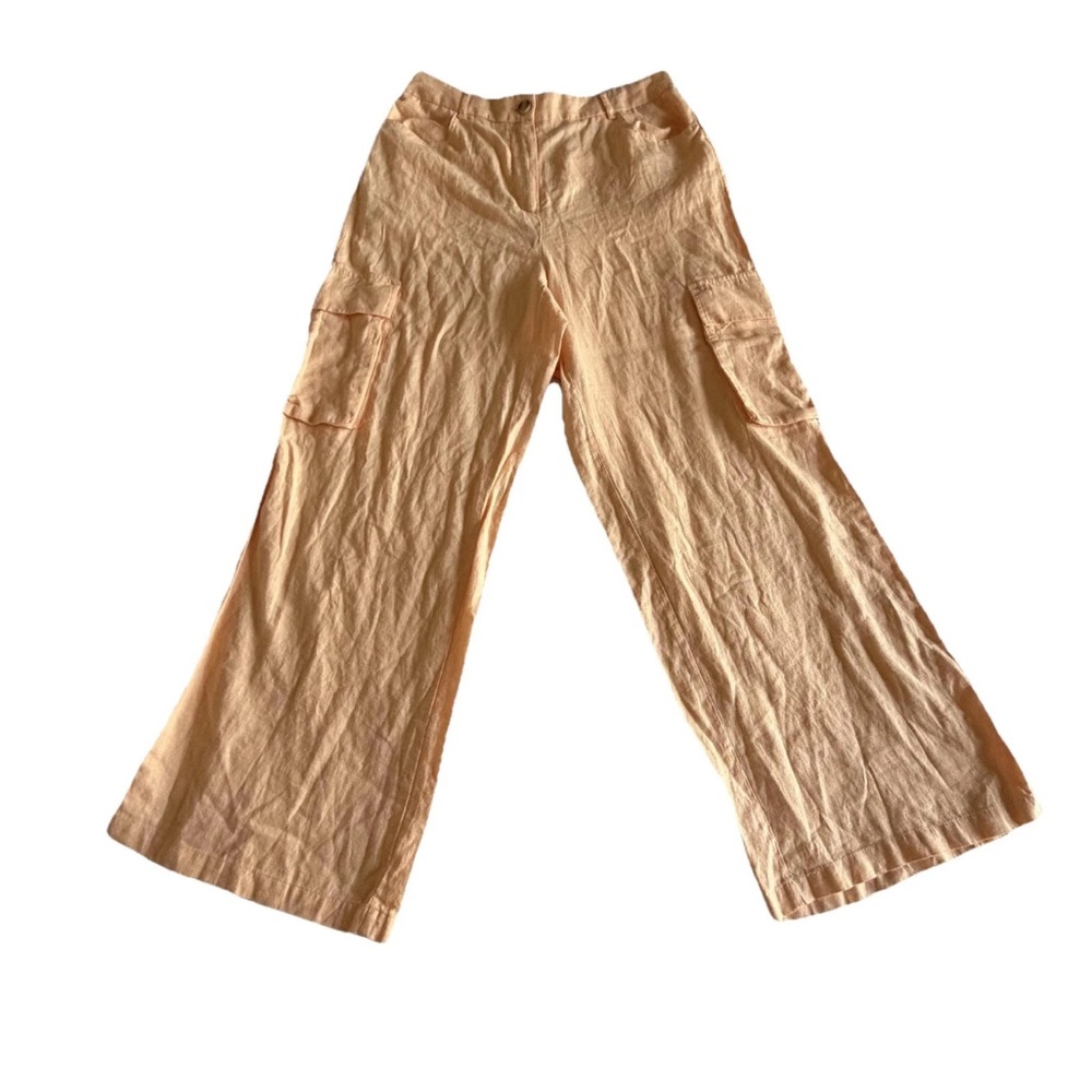 Sincerely Jules Pants Womens L Linen Blend Cargo Straight Leg Vacation Summer
